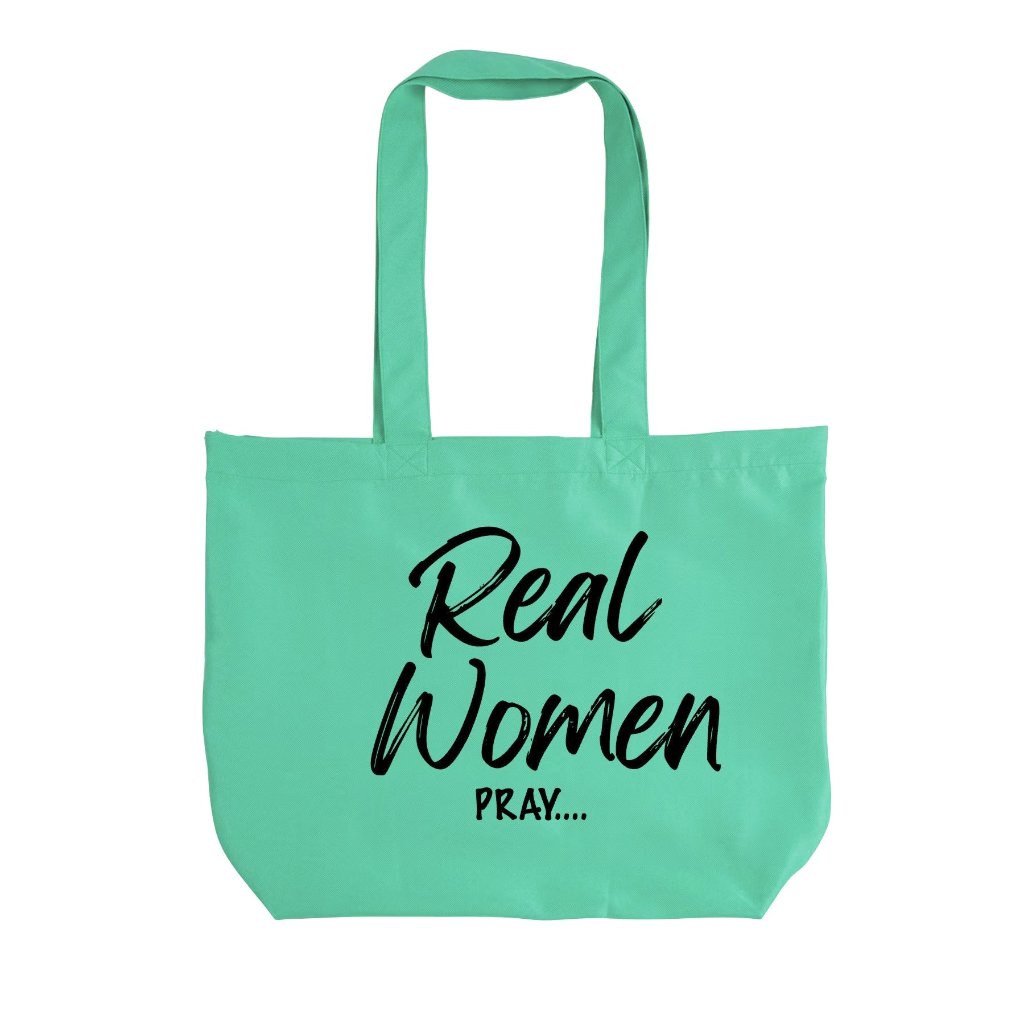 Real Women Pray  teal tote bag